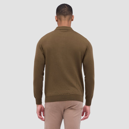 Bugatchi Super Merino™ Solid Polo Sweater Moss
