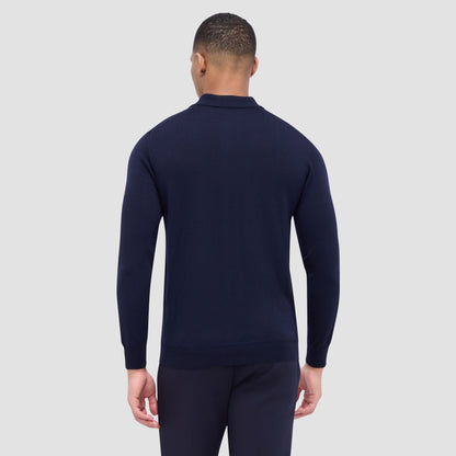 Bugatchi Super Merino™ Solid Polo Sweater Navy