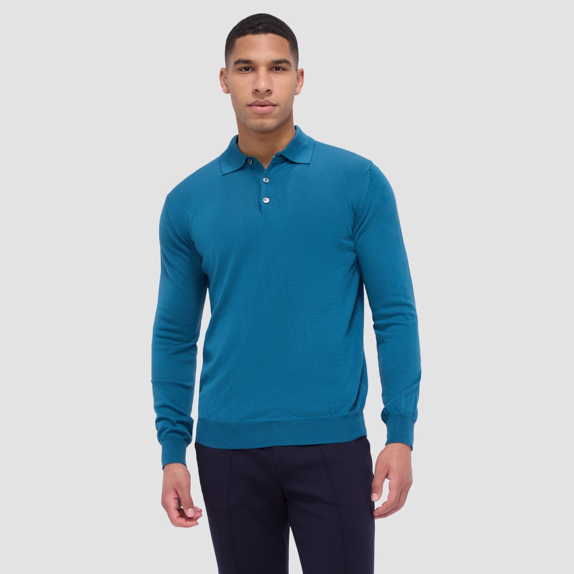 Bugatchi Super Merino™ Solid Polo Sweater Teal